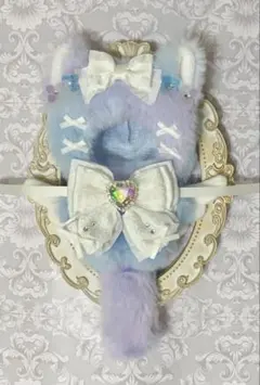 【K-127⑥】きぐるみ ぬい服 10cm 白 水色 紫 羽 ネコ