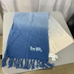 COACH ストール 馬車刺繍 青 ブルー グラデーション ショール