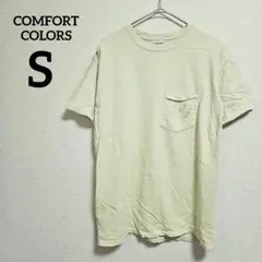 COMFORT COLORS 【S】 ポケット付きTシャツ　イエロー　バクプリ