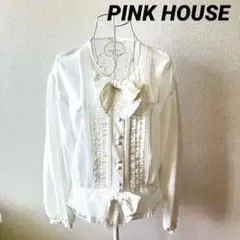 【美品】PINK HOUSE ブラウス 長袖 ピンタック ピコフリル リボン