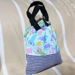 6.くまチェック　巾着袋