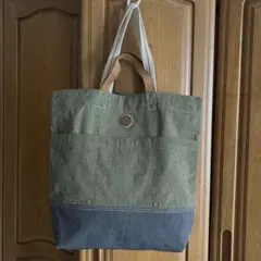 キプリング 2way トートバッグ　オリーブとネイビーのバイカラー　男女兼用