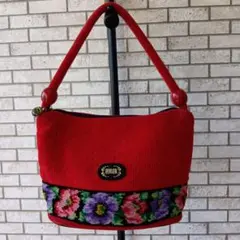 FELIER フェイラー　未使用　赤 花柄刺繍 ハンドバッグ