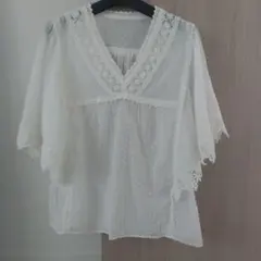 美品 SHIPS レース ブラウス ホワイト　コットン