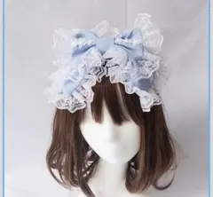 水色リボン付きフリルカチューシャ