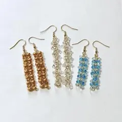 ピアス３点セット ハンドメイド フックピアス つぶつぶ ビーズ ロング