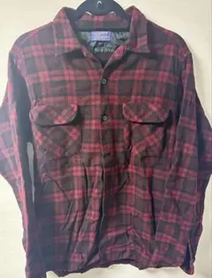 80s Pendleton 赤黒 チェック オープンカラーシャツ