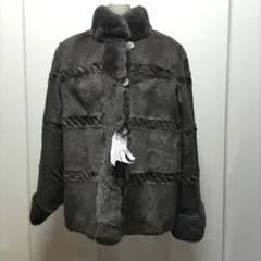 毛皮ショートコートレッキス風リバーシブルグレーブラックレディースМ
