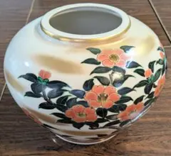 【セール10/14まで】九谷焼 花柄陶器花瓶 大型 椿文様 金彩 華道 壺