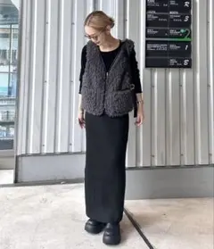 CIAOPANIC TYPY バイピングファーベスト チャコールグレー