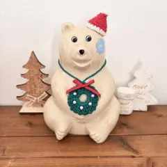 しろくま貯金箱 クリスマス 帽子・リース2点セット☆赤リボン