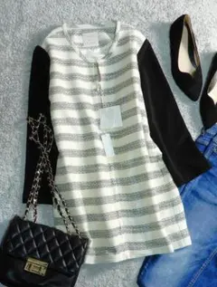 未使用 センスオブプレイス アーバンリサーチ 配色ボーダージャケットコート F