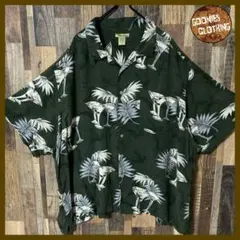 ハワイアン アロハ メンズ グリーン 柄シャツ 3XL USA古着 半袖 シャツ