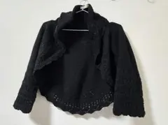 レース編み 黒 ニットカーディガン