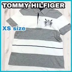 トミーヒルフィガー ボーダー 半袖 ポロシャツ 胸元ロゴ ホワイト×グレー