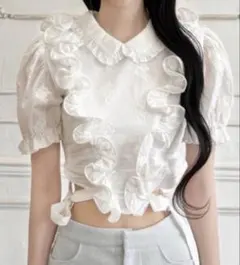 sovisoon】big frill crepe blouse yellow - メルカリ