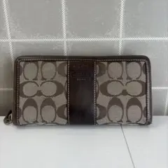 COACH コーチ 長財布 シグネチャー ラウンドファスナー キャンバス レザー