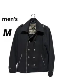 men'sブラックダブルブレストピーコートMサイズ