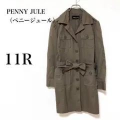 【ペニージュール】ブラウン系　トレンチコート風　春秋　ウエストリボン　通勤　L