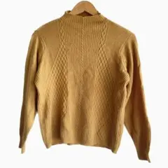 ENSEIGNE　薄手ニット　ハイネック　編み込み　無地　マスタード　古着