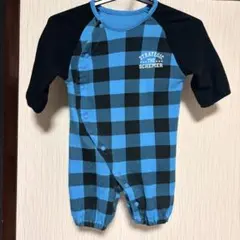 ベビー ロンパース 50-60cm ブルー チェック 男の子 新生児