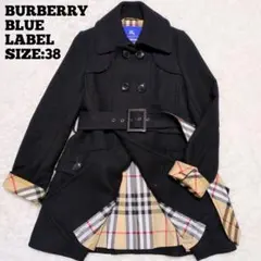 BURBERRY BLUE LABEL♦ノバチェック アンゴラ混コート 黒 38