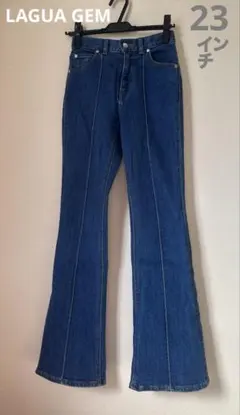 LAGUA GEM PIN TUCK FLARE DENIM ブルー 23のサムネイル