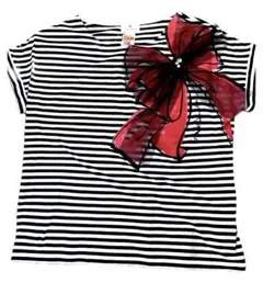 ランバンオンブルー　LANVIN ボーダーＴシャツ　リボンビジュー38