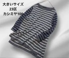 大きいサイズ！23区　カシミヤ100 ボーダーカラーニット