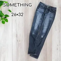 SOMETHING デニムパンツ　ジーンズ　色落ち　濃紺　26×32
