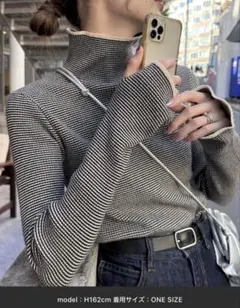 アンチピリング配色ステッチボーダータートルニット