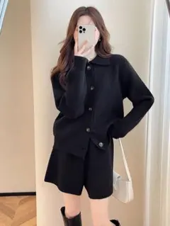 SHEIN Alicedudu ニットセットアップ 襟付きニット ニットパンツ