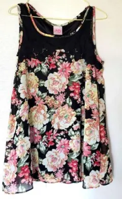 フラワープリント ノースリーブ チュニック