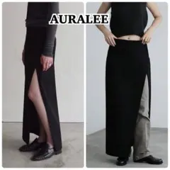 新品タグ付き⭐︎オーラリー⭐︎スリットウールモヘヤブラックロングスカート 洗える】ソフトオーガンジー タック スカート（SKWOGM0412