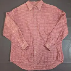 【UNIQLO】メンズ　チェック柄シャツ XL 赤系 綿100% 長袖　訳アリ