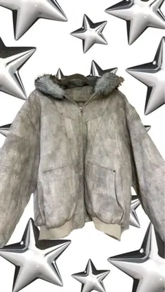 ファー付きジャケット 中綿アウター ホワイトファーコート y2k 男女兼用 L