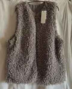 [新品]Bonjour Sagan プードルファーロングベスト　ダークグレイ