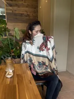 新品 大判スカーフ ブラウン 360度カバー ポンチョ 授乳ケープのサムネイル