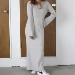 バックレースアップニットワンピース