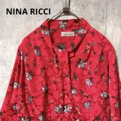 NINA RICCI 花柄　フラワー　ボウタイブラウス　総柄　レトロ　綺麗めのサムネイル