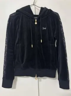 ベロア生地 フード付きパーカー ブラック