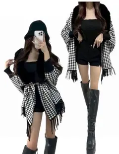 in the rise 千鳥柄 高見え❣️ファーポンチョ ギャル インザライズ