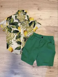 キッズ セットアップ風 半袖シャツ ハーフパンツ 男の子 夏コーデ レモン柄