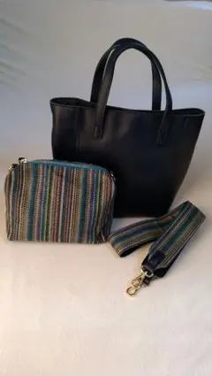 ポーチ付レザー2wayトートバッグ