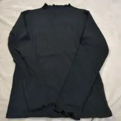 子供服黒リブ編みフリル長袖カットソー