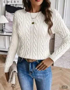 SHEINアイボリー ケーブルニットセーター Mサイズ