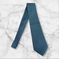 エルメス ネクタイ H柄 ターコイズ 総柄 シルク