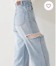 Chico ブルー ハイウエスト デニム　ダメージ