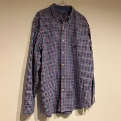 【SALE!】CHAPS チャップス チェックシャツ XL 赤 青 白 刺繍ロゴ