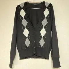 【COMME CA ISM】アーガイル柄 ゴールド糸入り　カーディガン L